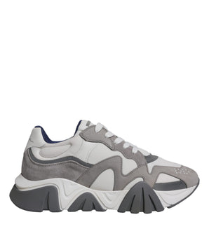 Versace Gray Leather Neoprene Chunky Low Top Squalo Sneakers Shoes