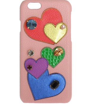 Dolce & Gabbana Pink Leather Heart Crystal Phone Case Dolce & Gabbana 