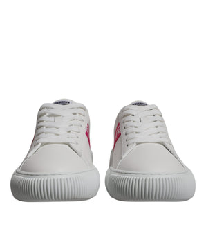 Versace White Pink Greca Print Platform Low Top Sneakers