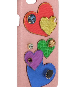 Dolce & Gabbana Pink Leather Heart Crystal Phone Case Dolce & Gabbana 