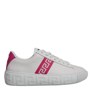 Versace White Pink Greca Print Platform Low Top Sneakers Shoes