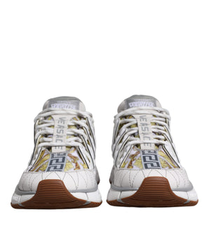 Versace White Trigreca Barocco Print Low Top Sneakers Shoes