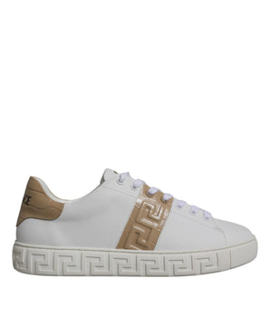 Versace White Brown Greca Print TPU Low Top Men Sneakers Shoes