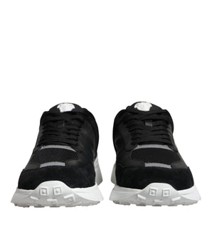 Versace Black Canvas Quad Fabric Medusa Low Top Sneaker Shoes