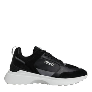 Versace Black Canvas Quad Fabric Medusa Low Top Sneaker Shoes