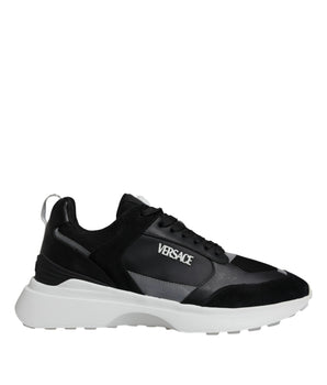 Versace Black Canvas Quad Fabric Medusa Low Top Sneaker Shoes