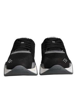 Versace Black Leather Neoprene Chunky Low Top Squalo Shoes