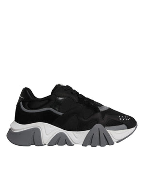 Versace Black Leather Neoprene Chunky Low Top Squalo Shoes