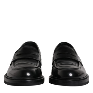 Dolce &amp; Gabbana Black Leather Mocassin Formal Dress Shoes