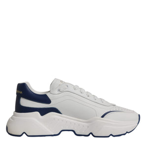 Dolce &amp; Gabbana White Blue DAYMASTER Leather Sneakers Shoes