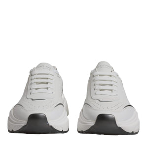 Dolce &amp; Gabbana White Silver DAYMASTER Leather Men Sneakers Shoes