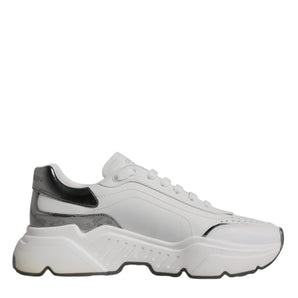 Dolce &amp; Gabbana White Silver DAYMASTER Leather Men Sneakers Shoes