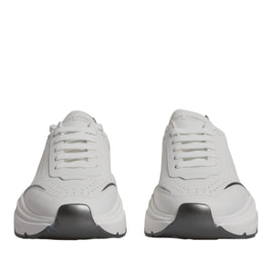 Dolce &amp; Gabbana White Silver DAYMASTER Leather Sneakers Shoes