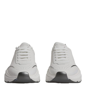 Dolce &amp; Gabbana White Silver DAYMASTER Leather Sneakers Shoes