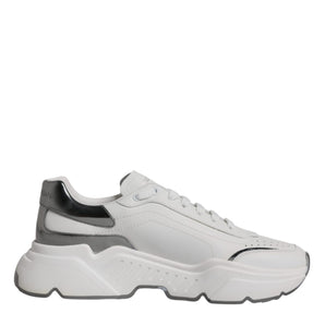 Dolce &amp; Gabbana White Silver DAYMASTER Leather Sneakers Shoes