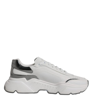 Dolce &amp; Gabbana White Silver DAYMASTER Leather Sneakers Shoes