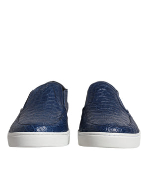Dolce &amp; Gabbana Blue Croc Exotic Leather Men Sneakers Shoes