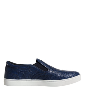 Dolce &amp; Gabbana Blue Croc Exotic Leather Men Sneakers Shoes
