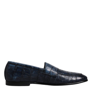 Dolce &amp; Gabbana Blue Exotic Leather Moccasin Slip On Shoes