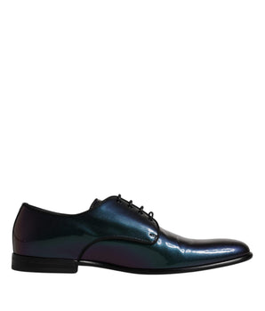 Dolce &amp; Gabbana Peacock Patent Leather Derby Men Dress Shoes
