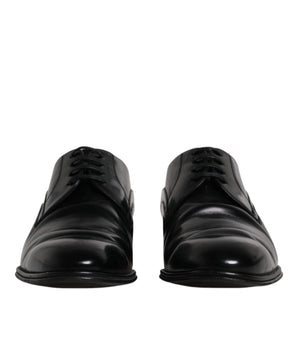 Dolce &amp; Gabbana Black Leather Derby Formal Men Dress Shoes