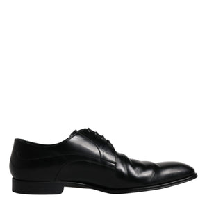 Dolce &amp; Gabbana Black Leather Derby Formal Men Dress Shoes