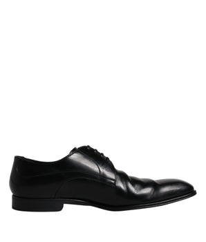Dolce &amp; Gabbana Black Leather Derby Formal Men Dress Shoes
