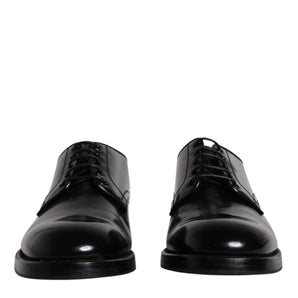 Dolce &amp; Gabbana Black Leather Lace Up Men Derby Formal Shoes