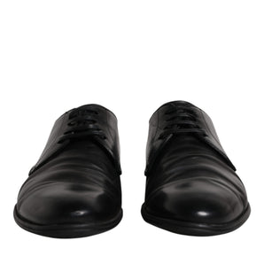 Dolce &amp; Gabbana Black Leather Lace Up Men Derby Formal Shoes