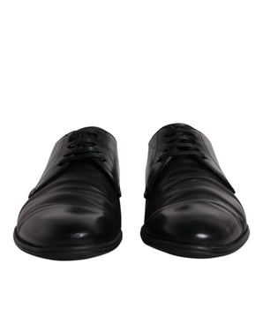 Dolce &amp; Gabbana Black Leather Lace Up Men Derby Formal Shoes