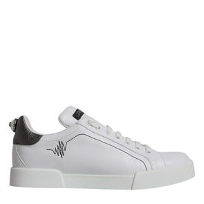 Dolce &amp; Gabbana White Silver Leather Low Top Men Sneakers Shoes