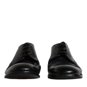 Dolce &amp; Gabbana Black Leather Derby Formal Men Dress Shoes