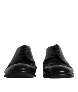 Dolce &amp; Gabbana Black Leather Derby Formal Men Dress Shoes
