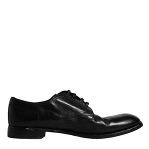 Dolce &amp; Gabbana Black Leather Derby Formal Men Dress Shoes