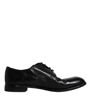 Dolce &amp; Gabbana Black Leather Derby Formal Men Dress Shoes