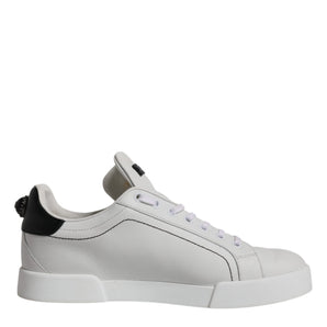 Dolce &amp; Gabbana White Black Leather Low Top Men Sneakers Shoes