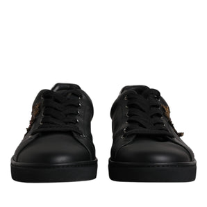 Dolce &amp; Gabbana Black Leather London Heart Men Sneakers Shoes