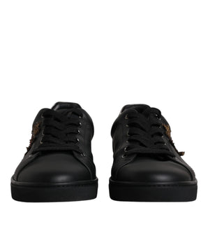 Dolce &amp; Gabbana Black Leather London Heart Men Sneakers Shoes