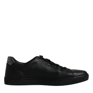 Dolce &amp; Gabbana Black Leather London Heart Men Sneakers Shoes