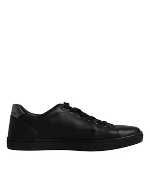 Dolce &amp; Gabbana Black Leather London Heart Men Sneakers Shoes