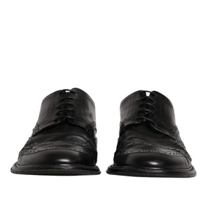 Dolce &amp; Gabbana Black Leather Derby Wingtip Formal Shoes