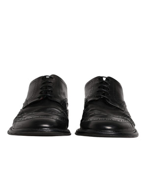 Dolce &amp; Gabbana Black Leather Derby Wingtip Formal Shoes