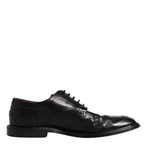 Dolce &amp; Gabbana Black Leather Derby Wingtip Formal Shoes