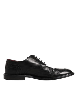 Dolce &amp; Gabbana Black Leather Derby Wingtip Formal Shoes