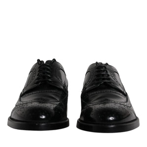 Dolce &amp; Gabbana Black Leather Derby Wingtip Formal Shoes