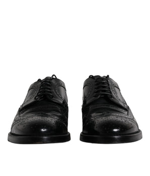 Dolce &amp; Gabbana Black Leather Derby Wingtip Formal Shoes