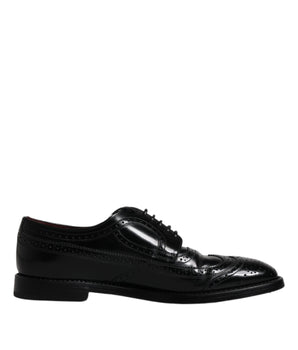 Dolce &amp; Gabbana Black Leather Derby Wingtip Formal Shoes