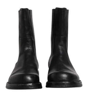 Dolce & Gabbana Black Horse Leather Mid Calf Boots Shoes
