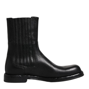 Dolce & Gabbana Black Horse Leather Mid Calf Boots Shoes