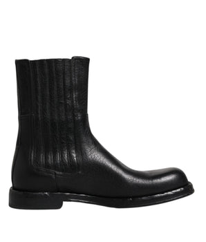 Dolce & Gabbana Black Horse Leather Mid Calf Boots Shoes